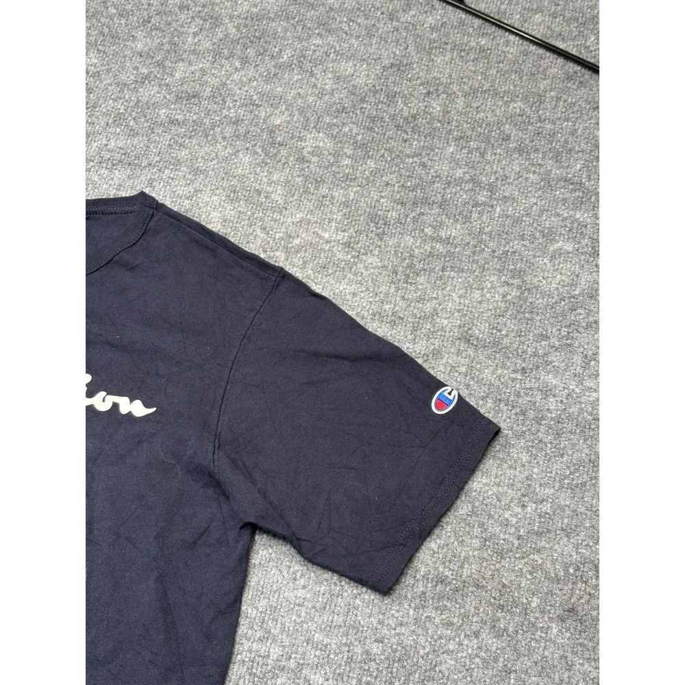 Champion Mens Medium Navy Blue‎ Script Logo Short Sleeve Cotton T-Shirt GT191 - Picture 6 of 7